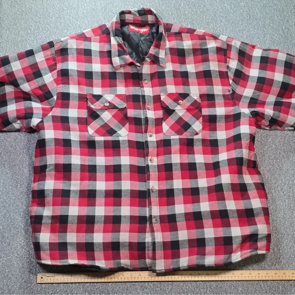 Wrangler Men's 3XL Big & Tall Quilted Lined Plaid Shacket Button Pockets
